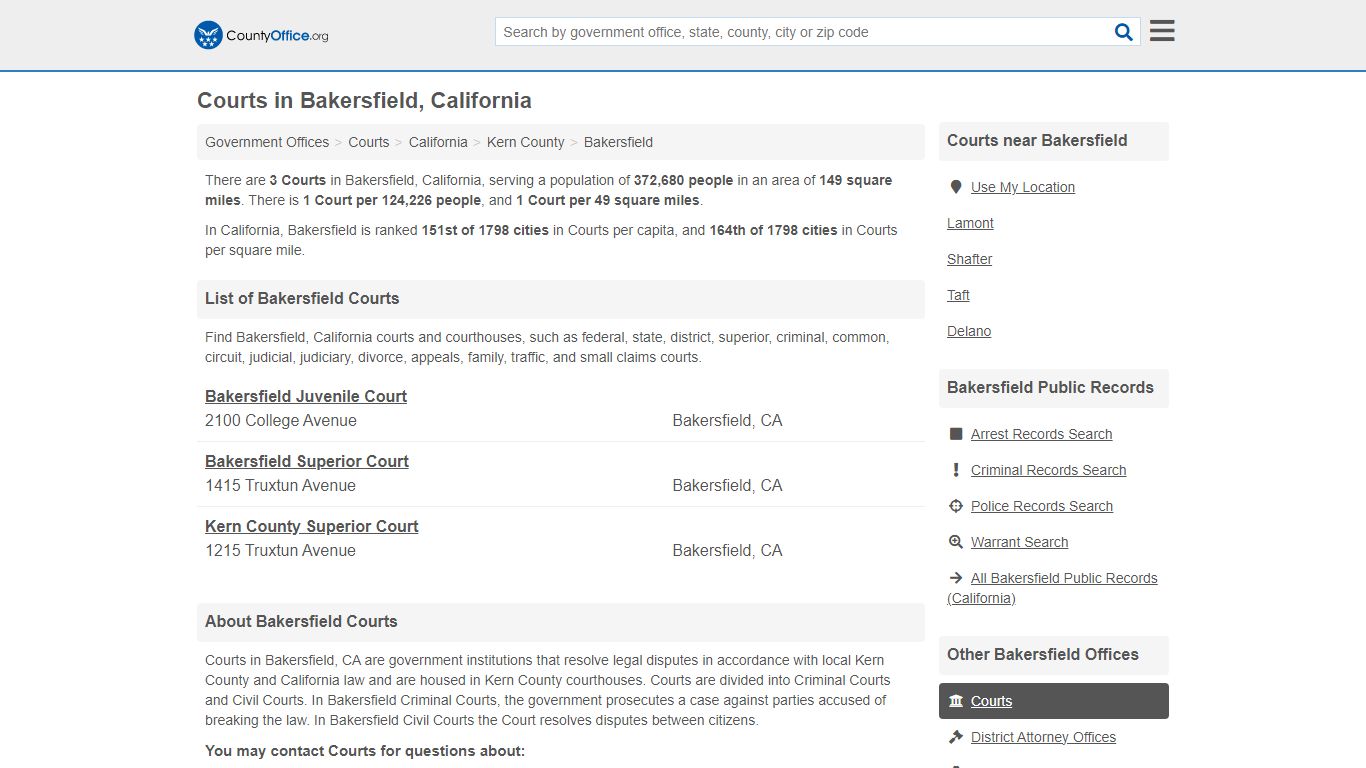 Courts - Bakersfield, CA (Court Records & Calendars) - County Office
